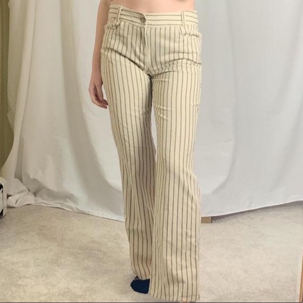 Cream Pants with Black Pinstrips